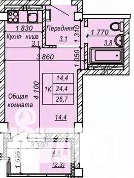 1-к квартира, строящийся дом, 27м2, 7/9 этаж