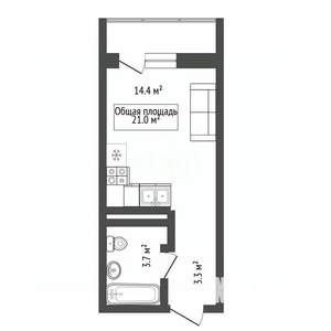 Студия квартира, вторичка, 21м2, 24/27 этаж