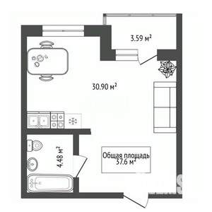 1-к квартира, вторичка, 38м2, 7/10 этаж