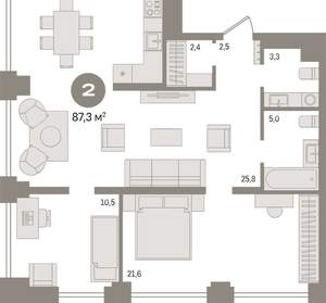 2-к квартира, вторичка, 87м2, 3/30 этаж