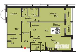 3-к квартира, вторичка, 118м2, 1/17 этаж