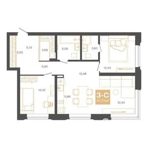 3-к квартира, строящийся дом, 81м2, 3/24 этаж