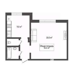 1-к квартира, вторичка, 37м2, 1/10 этаж