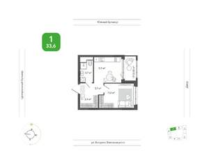 1-к квартира, вторичка, 34м2, 6/9 этаж