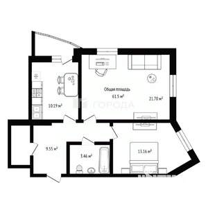 2-к квартира, вторичка, 62м2, 24/25 этаж