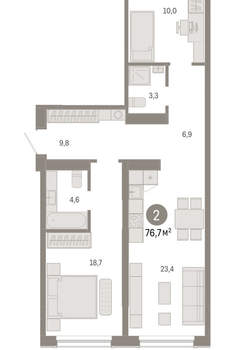 2-к квартира, вторичка, 77м2, 1/15 этаж