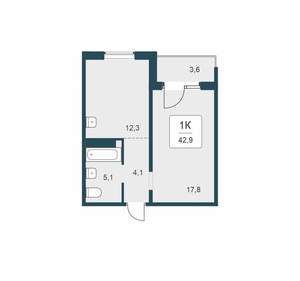 1-к квартира, вторичка, 43м2, 11/17 этаж