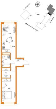 1-к квартира, вторичка, 48м2, 3/9 этаж