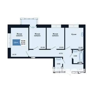 3-к квартира, вторичка, 68м2, 6/25 этаж