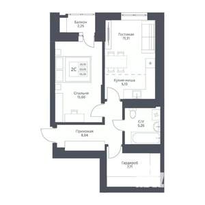 2-к квартира, вторичка, 55м2, 10/24 этаж