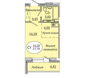 1-к квартира, вторичка, 28м2, 15/25 этаж