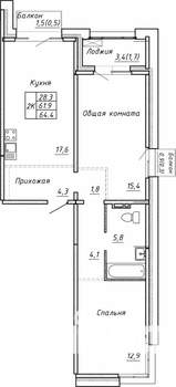 Студия квартира, вторичка, 64м2, 10/15 этаж