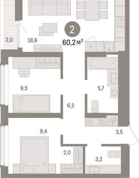 2-к квартира, вторичка, 60м2, 10/15 этаж