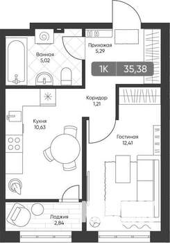 1-к квартира, вторичка, 34м2, 19/22 этаж
