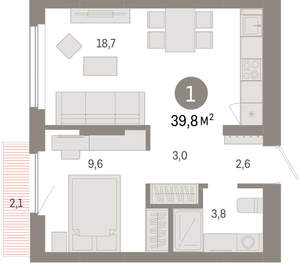 1-к квартира, вторичка, 40м2, 6/12 этаж