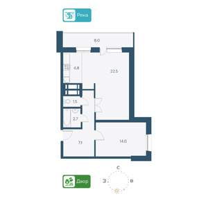 2-к квартира, строящийся дом, 60м2, 7/26 этаж