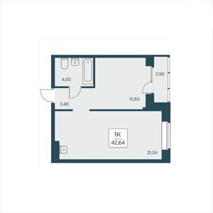 1-к квартира, вторичка, 43м2, 19/25 этаж
