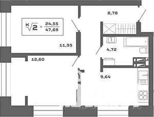 2-к квартира, вторичка, 48м2, 15/25 этаж