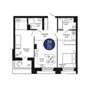 2-к квартира, вторичка, 62м2, 16/20 этаж