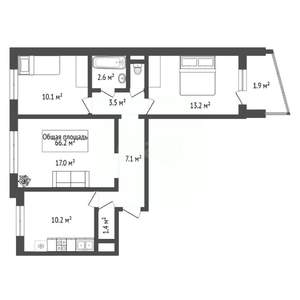 3-к квартира, вторичка, 66м2, 7/10 этаж