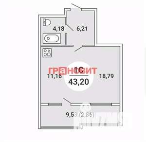 1-к квартира, вторичка, 43м2, 15/19 этаж