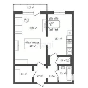 2-к квартира, вторичка, 49м2, 9/10 этаж