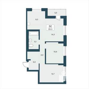 3-к квартира, вторичка, 66м2, 4/17 этаж