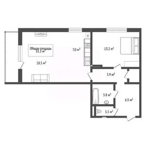 2-к квартира, вторичка, 55м2, 12/18 этаж