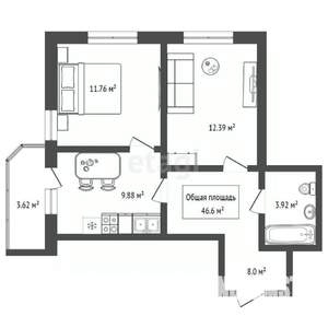 2-к квартира, вторичка, 47м2, 11/25 этаж