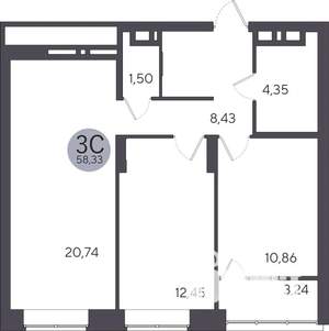 2-к квартира, строящийся дом, 59м2, 4/25 этаж