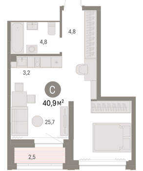 Студия квартира, вторичка, 41м2, 23/30 этаж