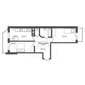 2-к квартира, вторичка, 70м2, 12/17 этаж