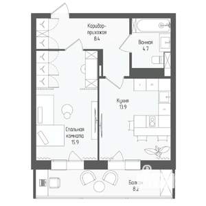 1-к квартира, вторичка, 45м2, 2/18 этаж