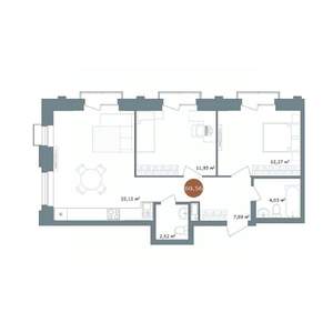 2-к квартира, вторичка, 61м2, 10/15 этаж