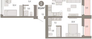 2-к квартира, вторичка, 63м2, 6/23 этаж