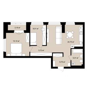 3-к квартира, вторичка, 70м2, 10/17 этаж