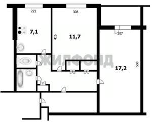 2-к квартира, вторичка, 47м2, 7/12 этаж