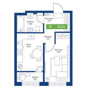1-к квартира, вторичка, 35м2, 12/22 этаж