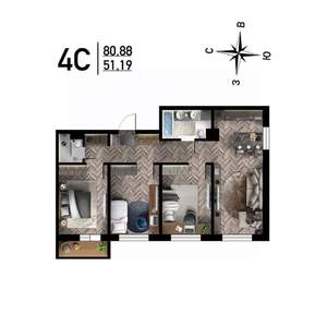 4-к квартира, строящийся дом, 81м2, 3/17 этаж