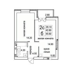 2-к квартира, строящийся дом, 46м2, 7/8 этаж