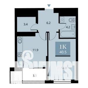 1-к квартира, строящийся дом, 41м2, 23/23 этаж
