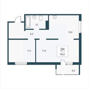 2-к квартира, вторичка, 59м2, 15/17 этаж
