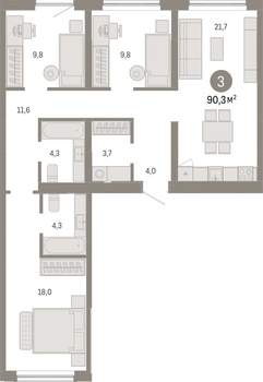 3-к квартира, вторичка, 90м2, 7/15 этаж