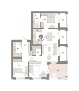 3-к квартира, вторичка, 109м2, 14/14 этаж