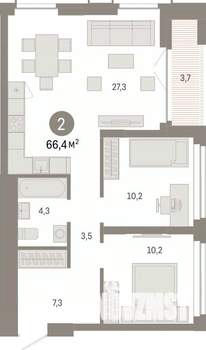 2-к квартира, вторичка, 66м2, 13/23 этаж