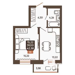 1-к квартира, вторичка, 43м2, 9/19 этаж