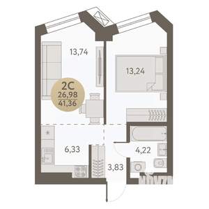 2-к квартира, вторичка, 41м2, 17/31 этаж