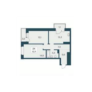 2-к квартира, вторичка, 62м2, 20/30 этаж