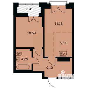 2-к квартира, строящийся дом, 42м2, 23/24 этаж