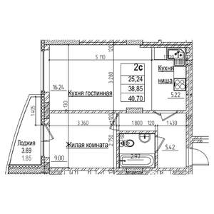 2-к квартира, вторичка, 39м2, 15/16 этаж